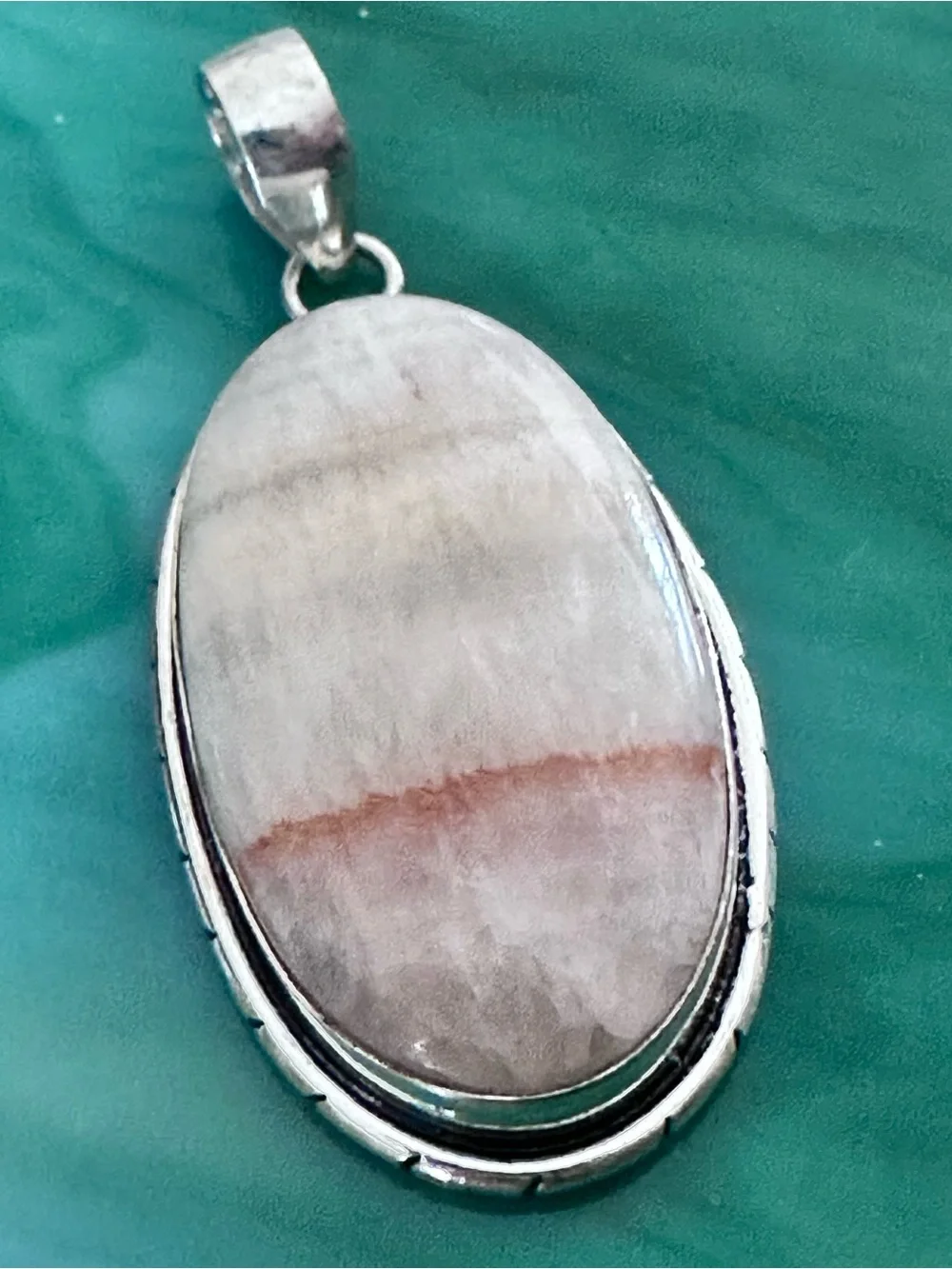 Artisan CALCITE Oval Cream and White Stone Pendant Necklace